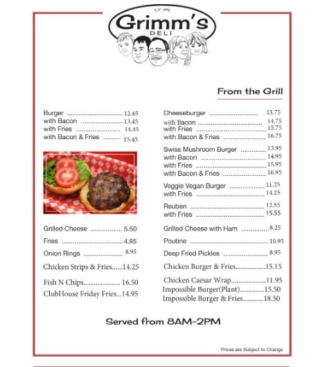 From the Grill menu — Grimm's Deli