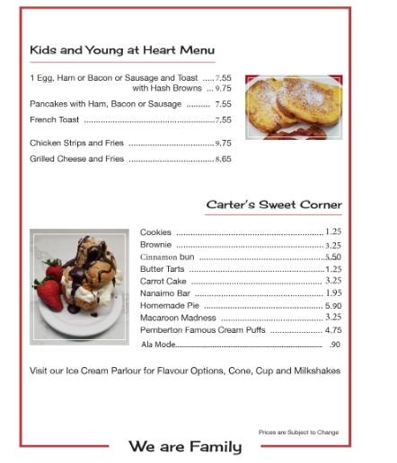 Kids and Young at Heart — Carter's Sweet Corner menu — Grimm's Deli